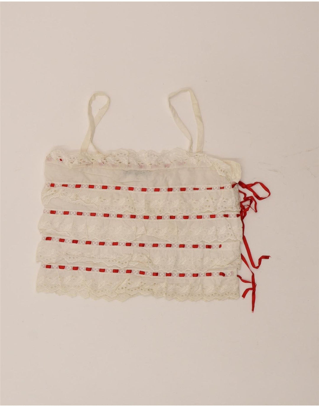 Lorena'O Womens Crop Cami Top IT 40 Small White ριγέ βαμβακερό
