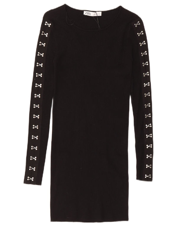 Γυναικείο μακρυμάνικο φόρεμα Zara UK 8 Small Black Viscose