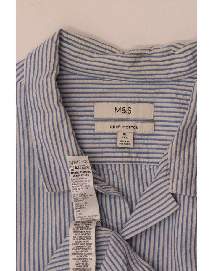 Ανδρικό κοντομάνικο πουκάμισο Marks & Spencer XL Βαμβακερό μπλε ριγέ