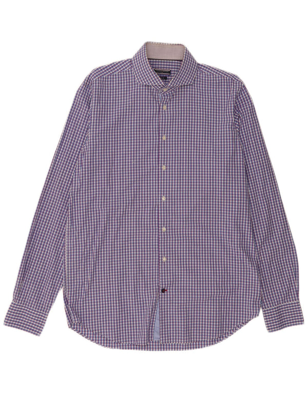 Tommy Hilfiger Mens Checked Slim Fit Shirt Size 44 17 1/2 XL Purple Check