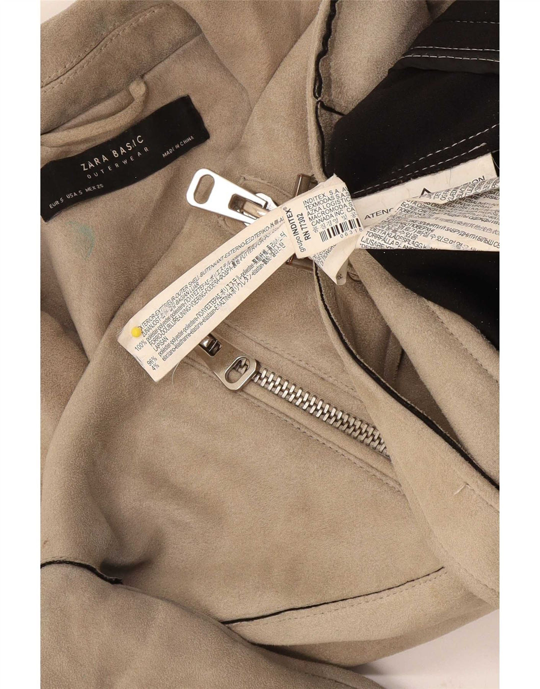 Zara Womens Crop Biker Jacket UK 10 Small Beige Polyester