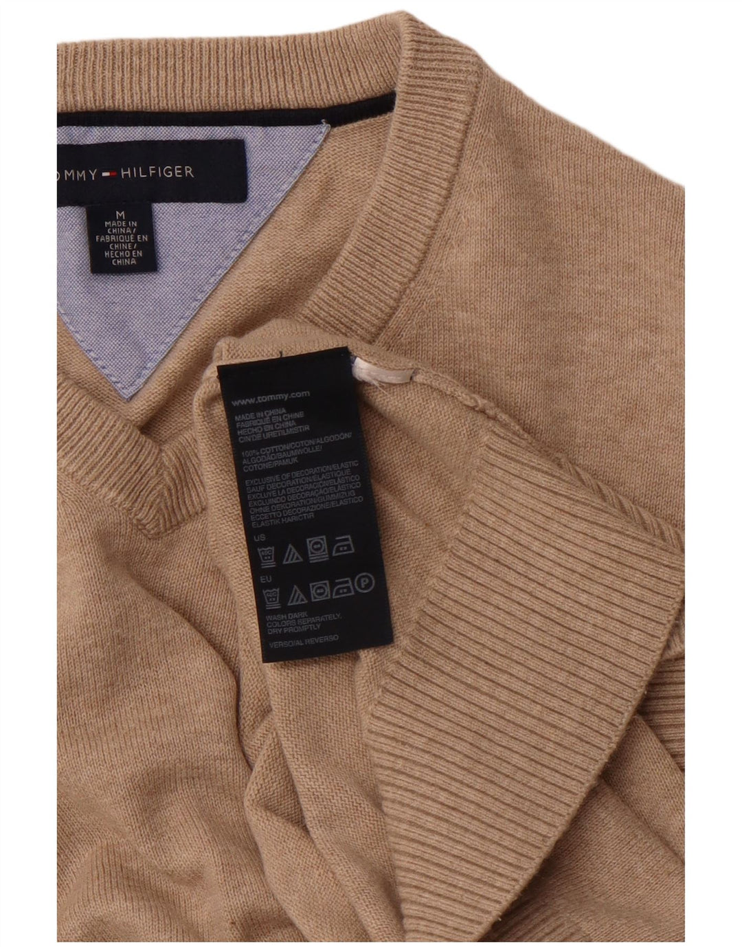 TOMMY HILFIGER Ανδρικό πουλόβερ με λαιμόκοψη σε μεσαίο βαμβακερό μπεζ