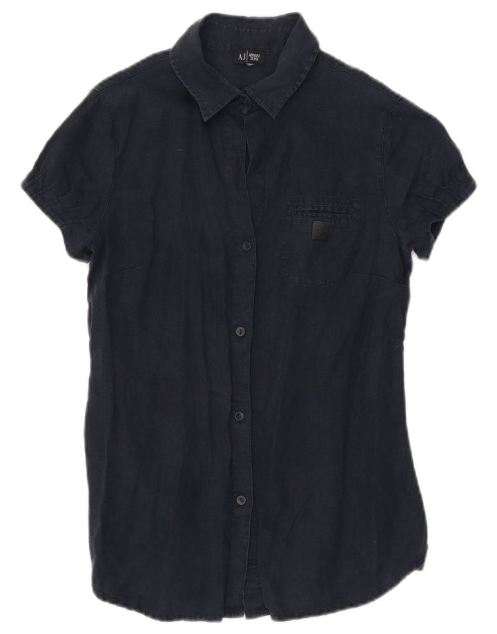 Armani γυναικείο κοντομάνικο πουκάμισο UK 10 Small Navy Blue