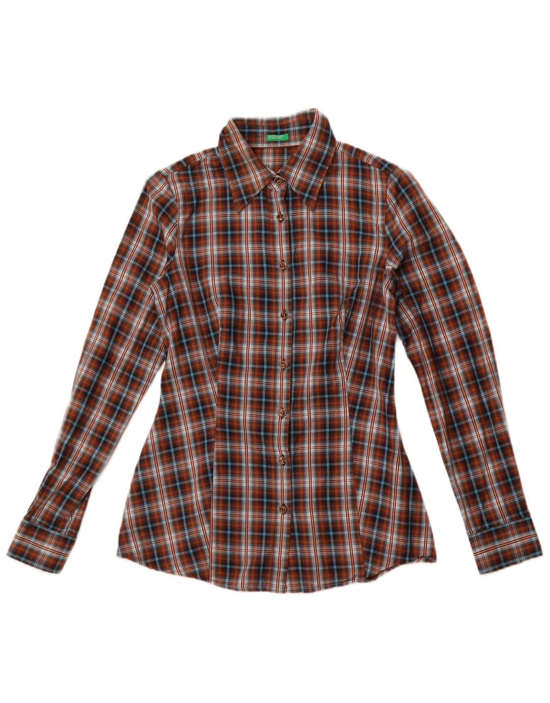 BENETTON Γυναικείο πουκάμισο UK 10 Small Brown Check Cotton