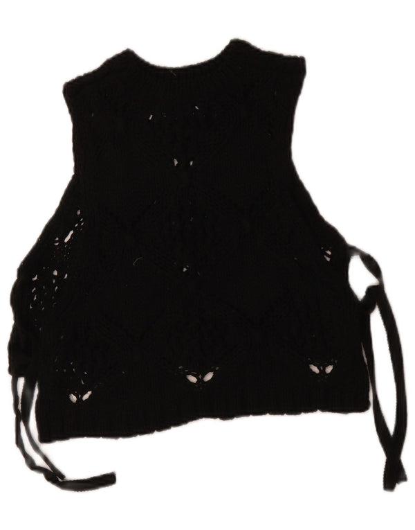 Zara Γυναικεία Πλεκτή Μπλούζα Αμάνικη Τοπ UK 10 Small Black Polyester