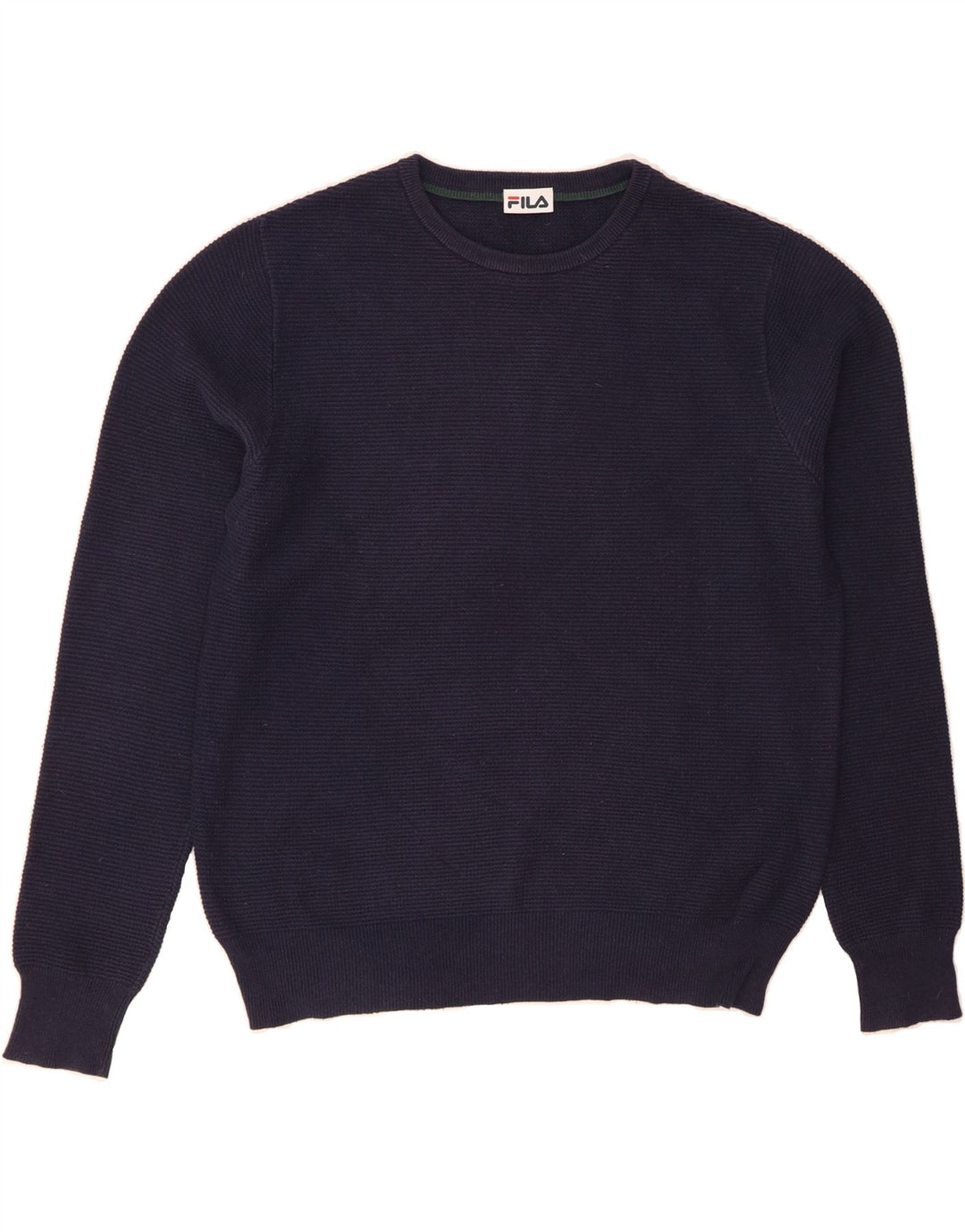 FILA Mens Crew Neck Jumper Sweater Medium Navy Blue Vintage Fila and Second-Hand Fila from Messina Hembry 