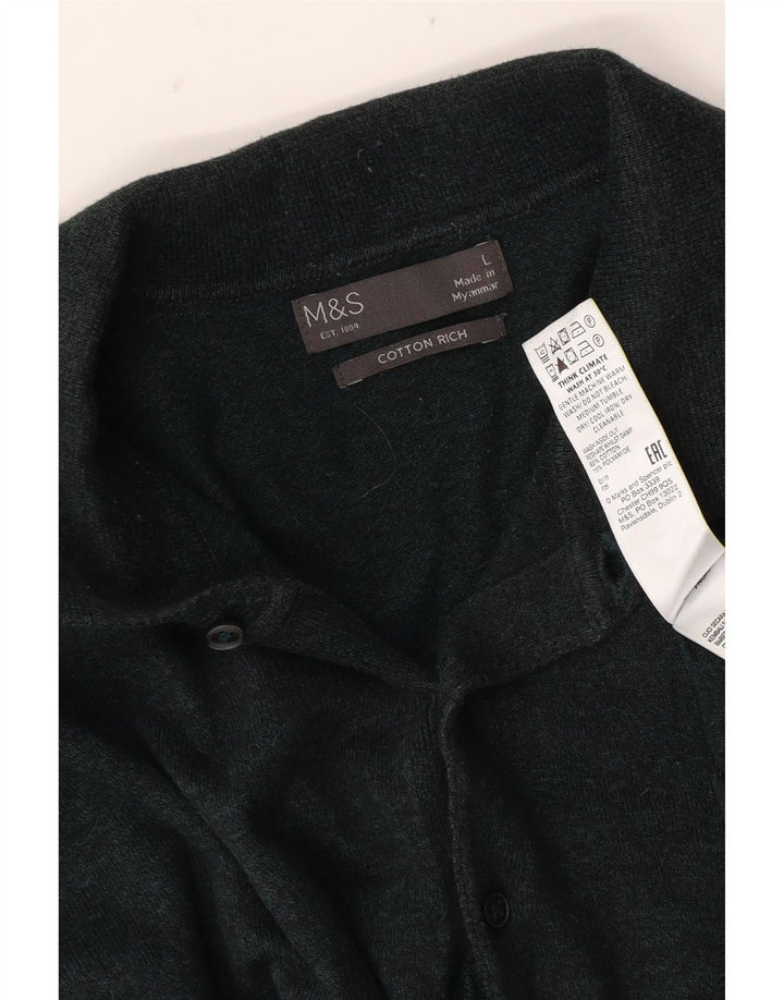 Marks & Spencer Ανδρικό πουλόβερ πόλο με λαιμόκοψη μεγάλο πράσινο βαμβακερό