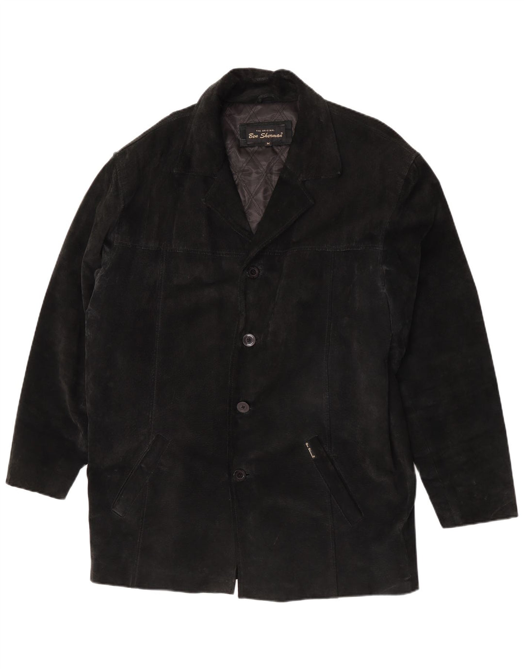 Ben Sherman Ανδρικό Suede Windbreaker Coat UK 38 Medium Black Leather