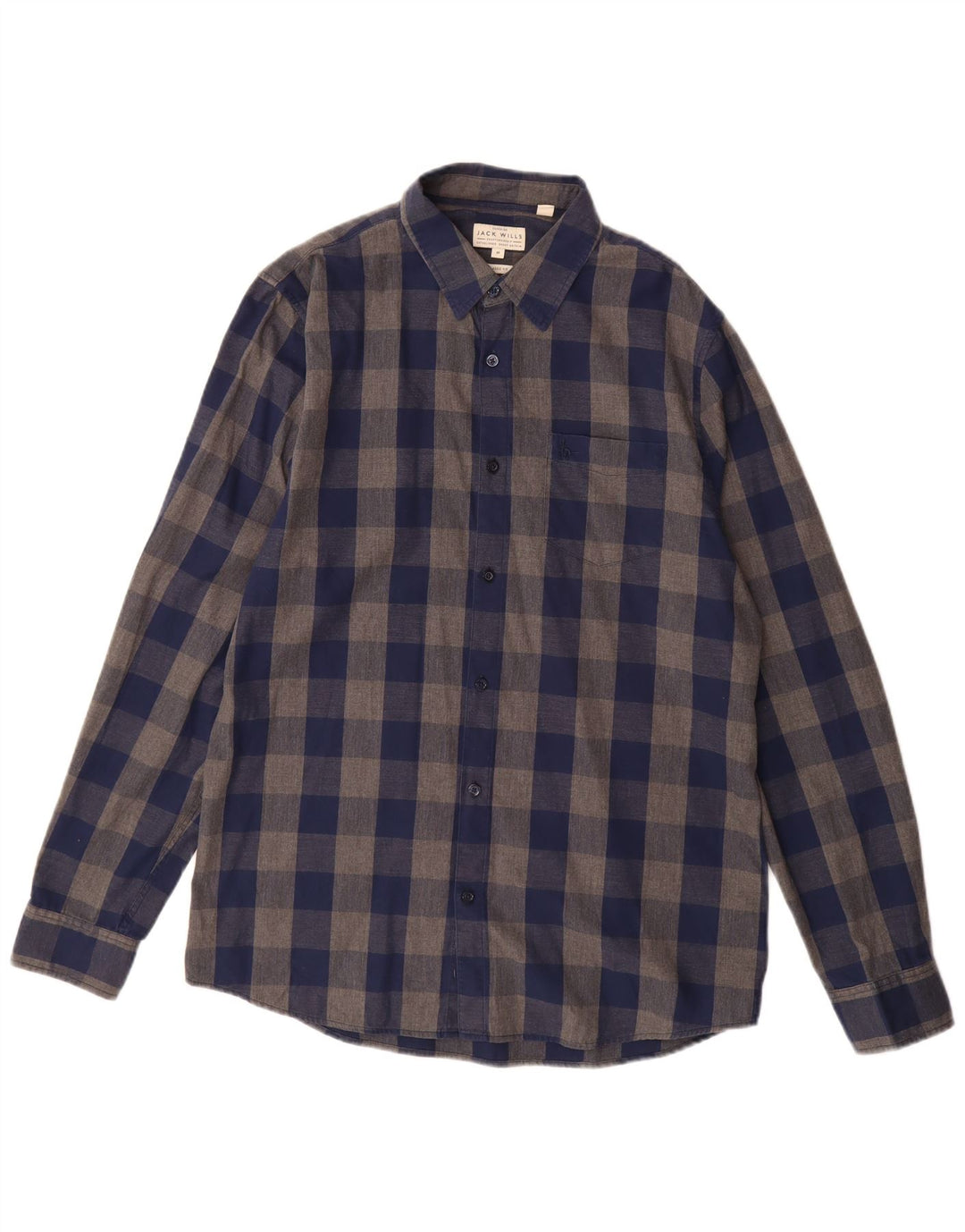 Jack Wills Ανδρικό πουκάμισο με κλασική εφαρμογή φανελένιο μεσαίο μπλε ναυτικό βαμβακερό Gingham