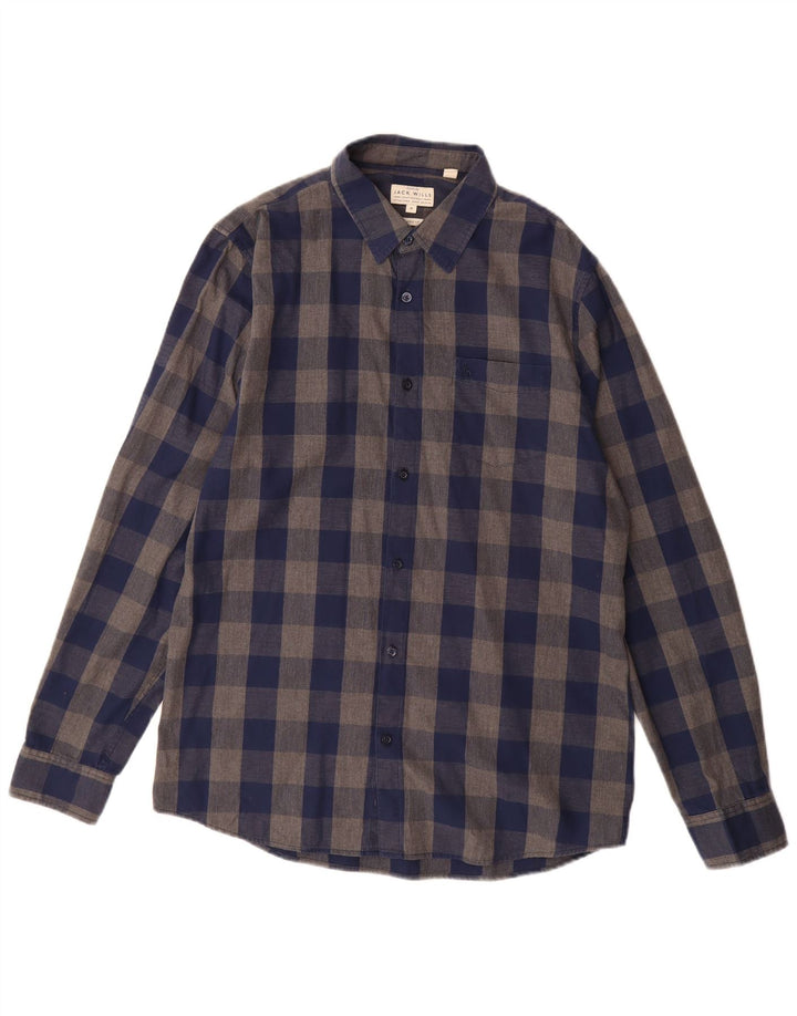 Jack Wills Ανδρικό πουκάμισο με κλασική εφαρμογή φανελένιο μεσαίο μπλε ναυτικό βαμβακερό Gingham