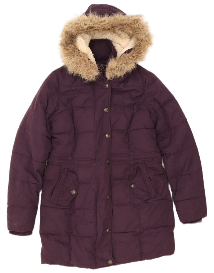Fat Face Γυναικείο παλτό με κουκούλα UK 8 Small Purple Polyester