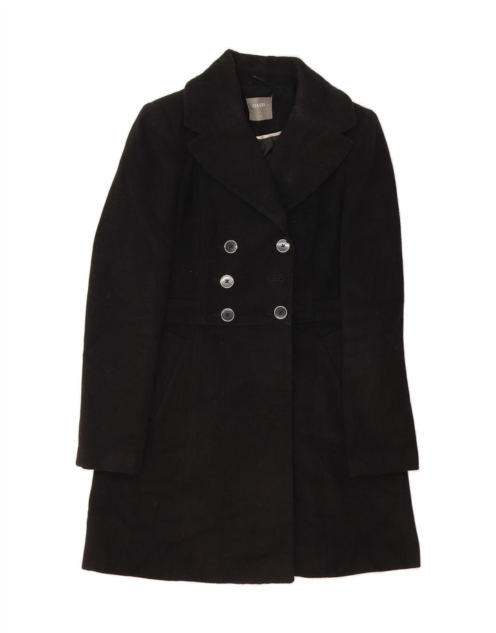 OASIS Womens Double Breasted Coat UK 10 Small Black Polyester Vintage Oasis and Second-Hand Oasis from Messina Hembry 