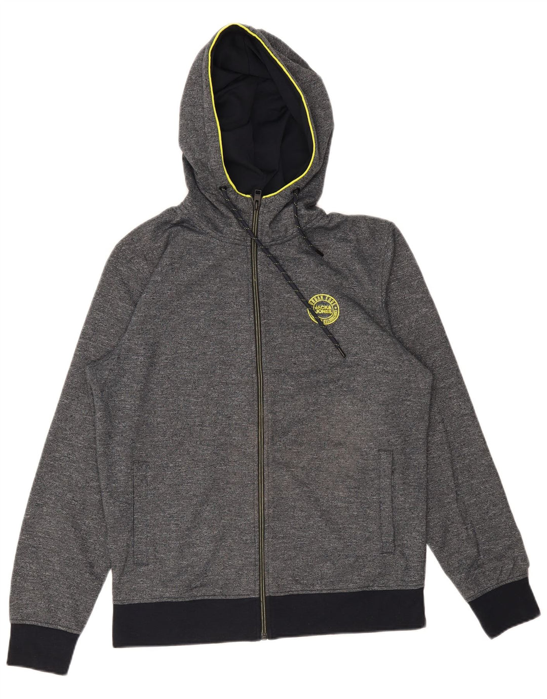 Ανδρικό πουλόβερ με κουκούλα με φερμουάρ Jack & Jones, βαμβακερό μεσαίο γκρι