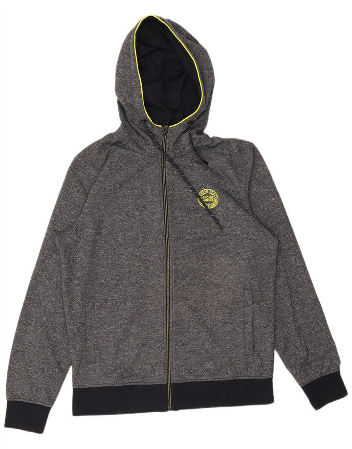 Ανδρικό πουλόβερ με κουκούλα με φερμουάρ Jack & Jones, βαμβακερό μεσαίο γκρι