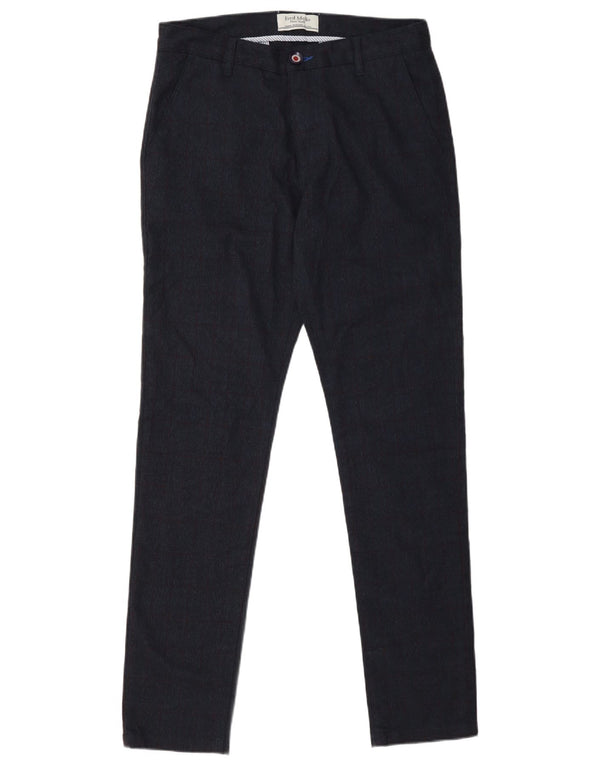 Fred Mello Mens Slim Fit Casual Παντελόνι W31 L31 Navy Blue Check Polyester