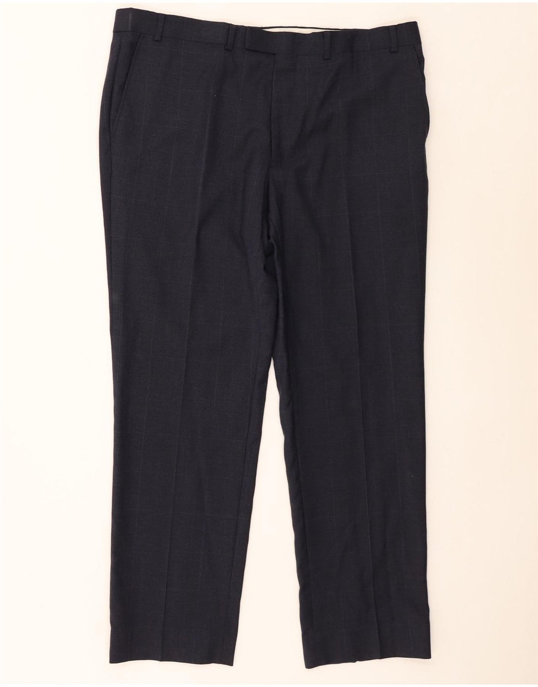 Marks & Spencer Ανδρικό ίσιο παντελόνι W38 L29 Μαλλί καρό μπλε ναυτικό