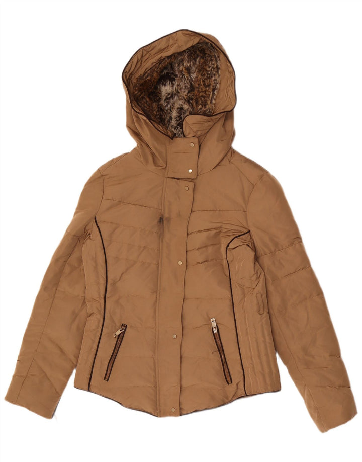 Zara Γυναικείο μπουφάν με κουκούλα UK 14 Large Brown Πολυεστέρας
