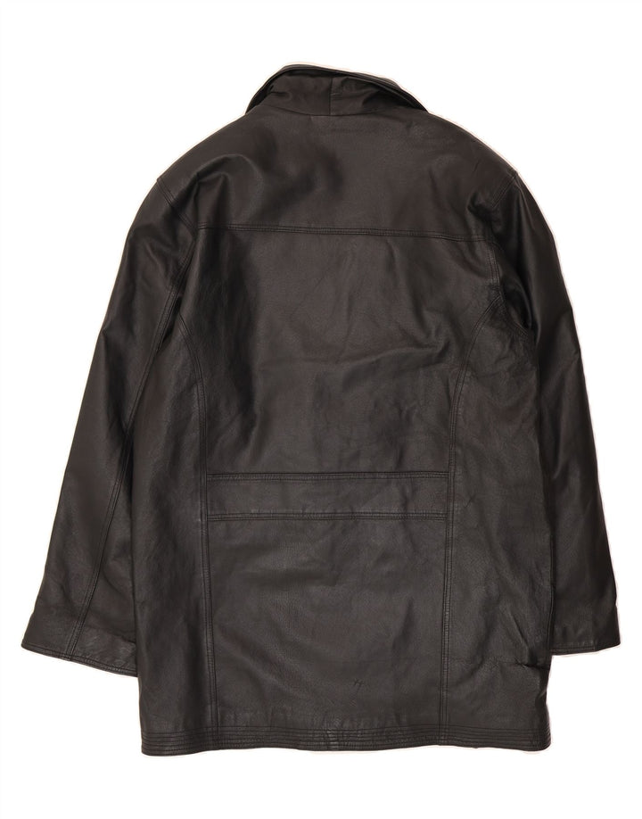 GENUINE LEATHER Mens Double Breasted Coat UK 38 Medium Black Leather Vintage Genuine Leather and Second-Hand Genuine Leather from Messina Hembry 