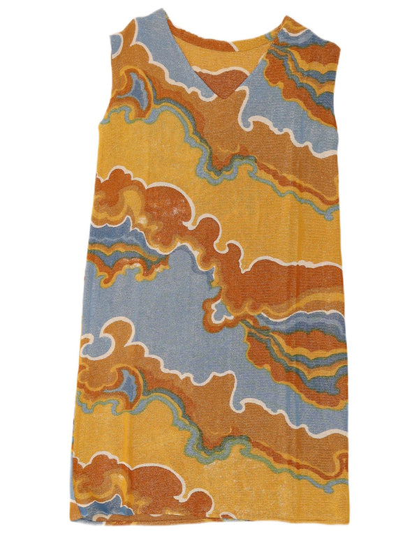 Vintage γυναικείο αμάνικο φόρεμα Shift UK 12 Medium Yellow Colorblock Retro