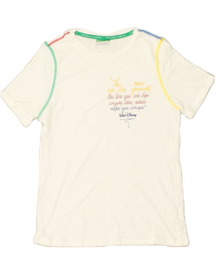 BENETTON Womens Graphic T-Shirt Top UK 10 Small White Cotton | Vintage Benetton | Thrift | Second-Hand Benetton | Used Clothing | Messina Hembry 