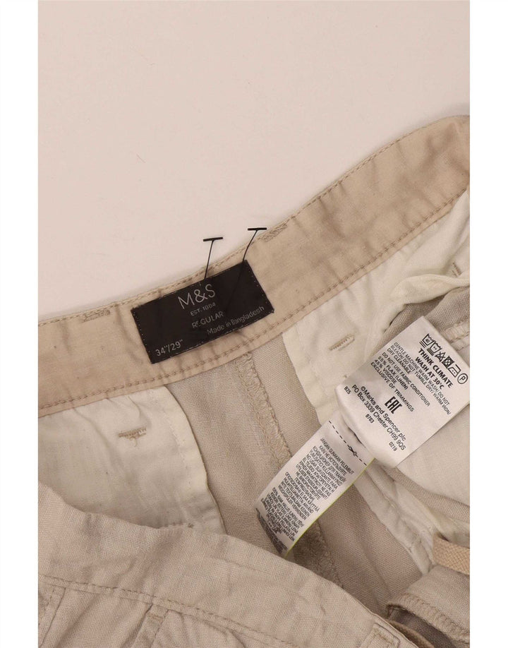 Marks & Spencer Ανδρικά Σορτς Βερμούδα W34 Μεγάλο Μπεζ Λινό