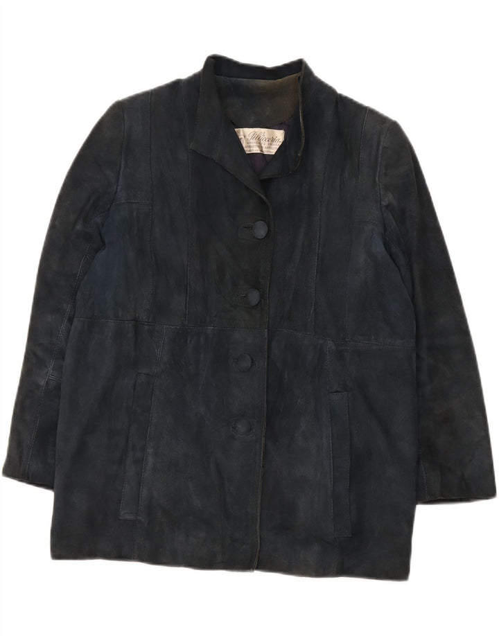 PELLICCERIA Womens Suede Jacket UK 14 Medium Navy Blue