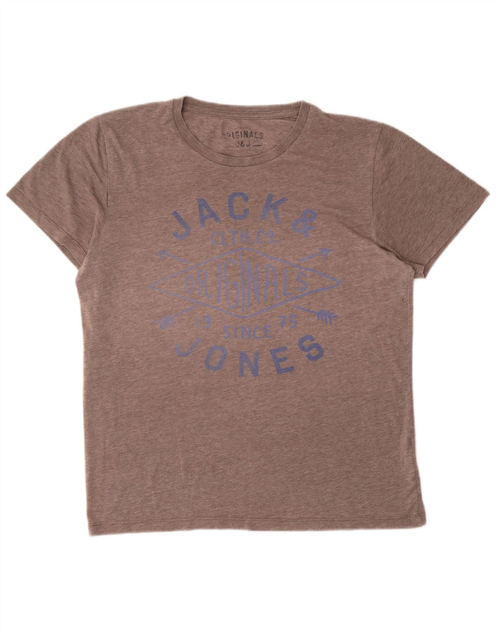 Jack & Jones Ανδρικό γραφικό T-Shirt Top Large Grey Flecked Polyester