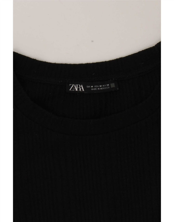 Zara Γυναικείο Crop Top Μακρυμάνικο UK 12 Medium Black