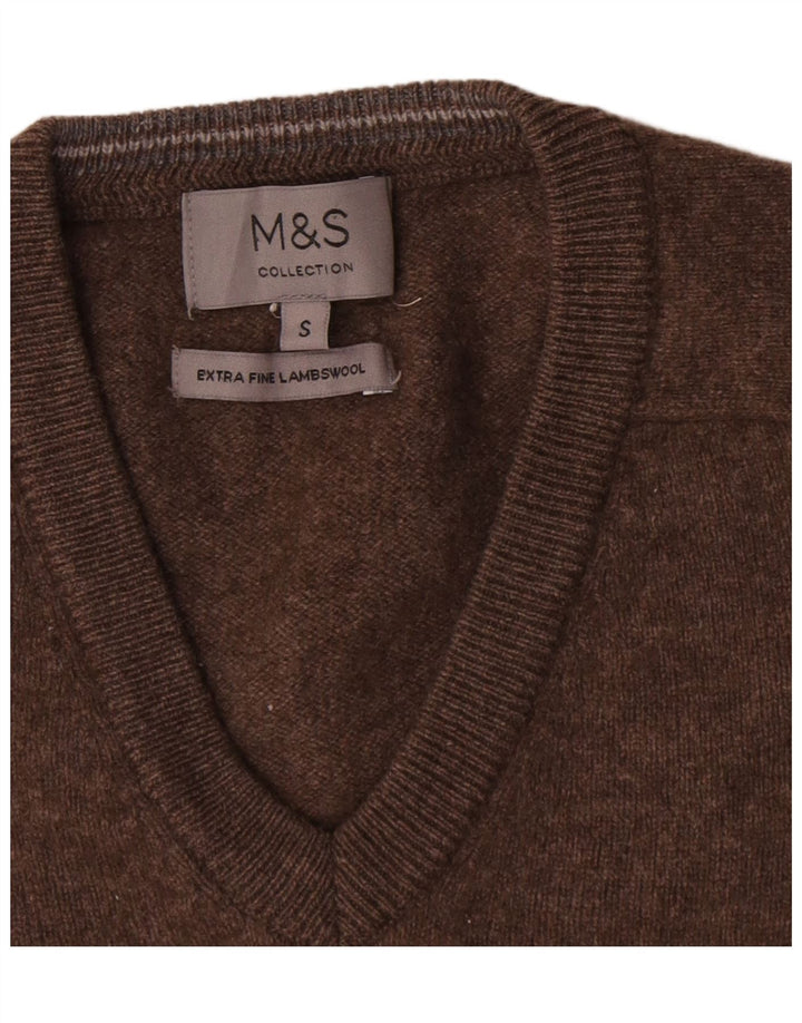 Marks & Spencer Ανδρικό πουλόβερ με λαιμόκοψη με λαιμόκοψη, μικρό καφέ μαλλί αρνιού