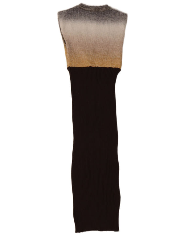 Zara Γυναικείο Αμάνικο Bodycon Φόρεμα UK 8 Small Brown Colourblock Nylon