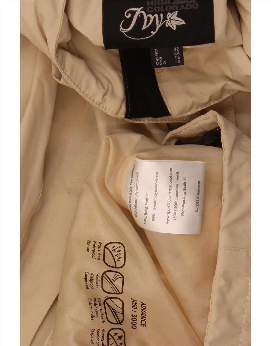High Colorado γυναικείο μπουφάν βροχής UK 16 Large Beige Polyamide