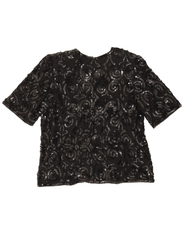 Frank Usher Γυναικεία Μπλούζα Τοπ UK 16 Large Black Silk
