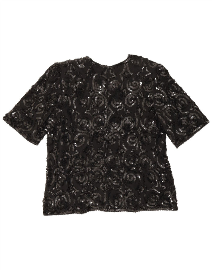 Frank Usher Γυναικεία Μπλούζα Τοπ UK 16 Large Black Silk