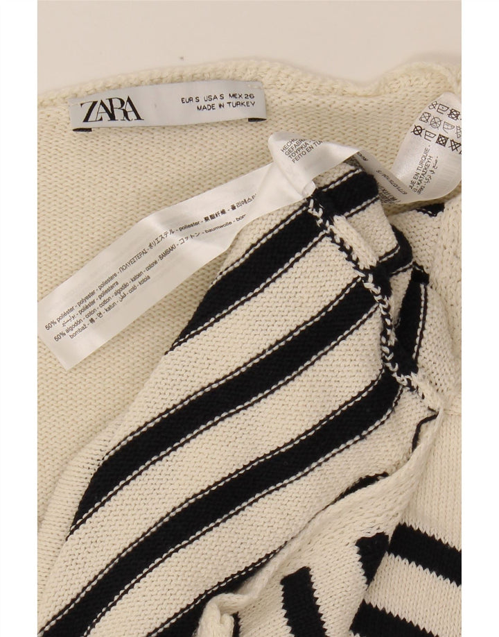ZARA Womens Oversized V-Neck Jumper Sweater UK 10 Small White Striped