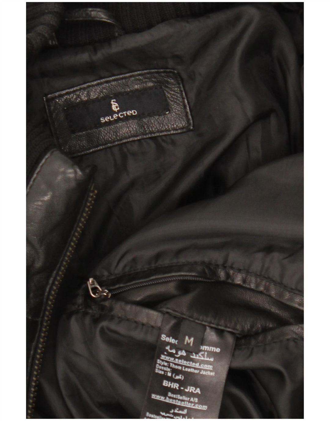 Επιλεγμένο Ανδρικό Δερμάτινο Μπουφάν UK 38 Medium Black Leather