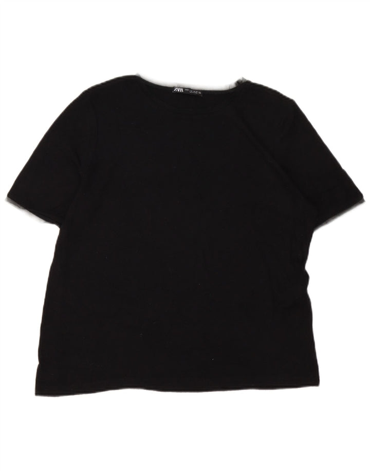 Zara Γυναικείο T-Shirt Top UK 12 Medium Black Viscose