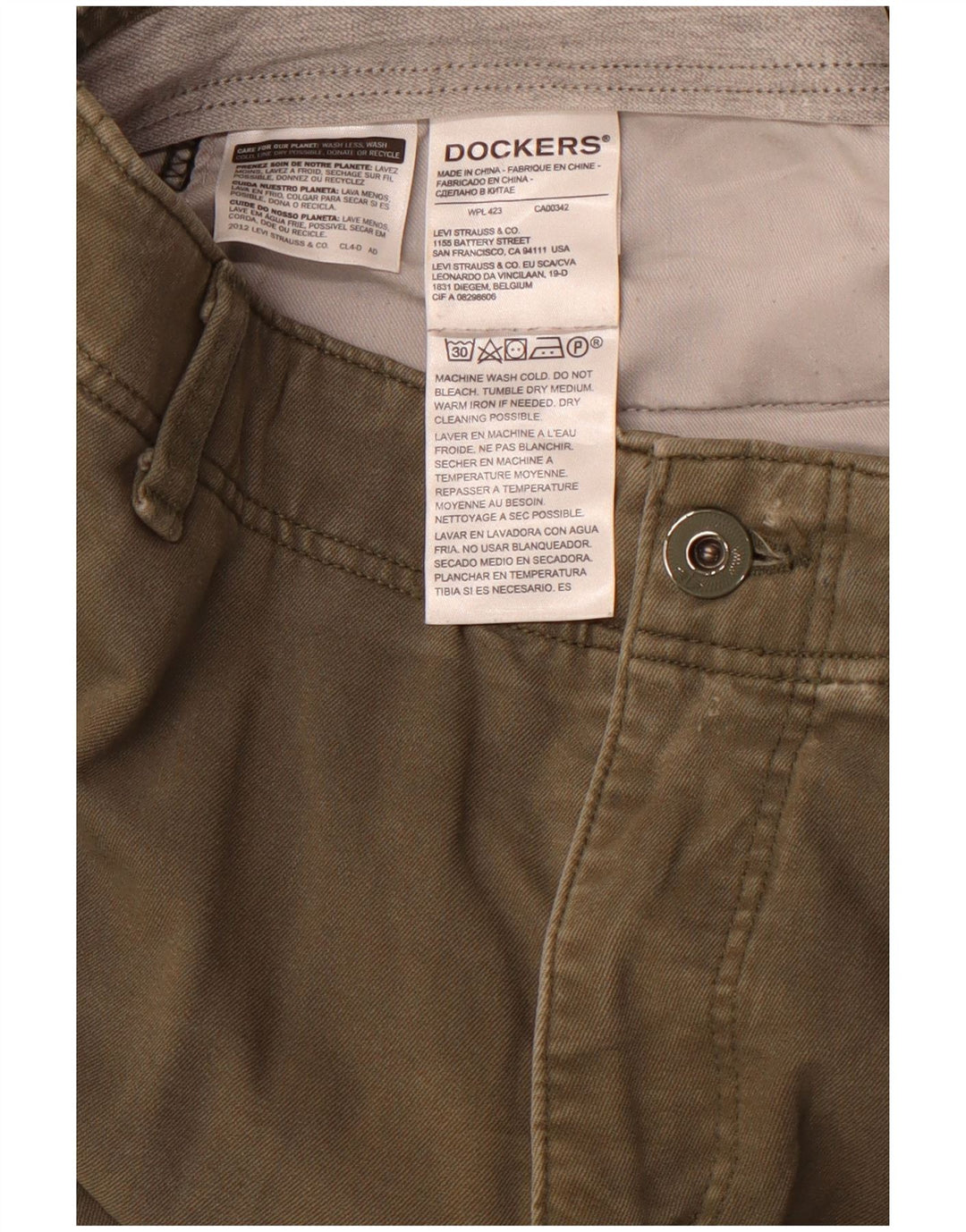 DOCKERS Ανδρικό παντελόνι Chino Slim W34 L32 Χακί Βαμβακερό