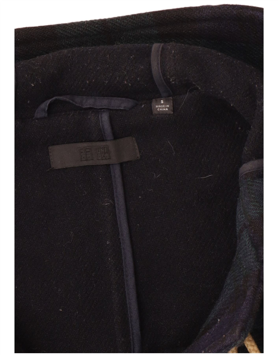 Uniqlo Ανδρικό παλτό Duffle με κουκούλα UK 36 Small Navy Blue Check