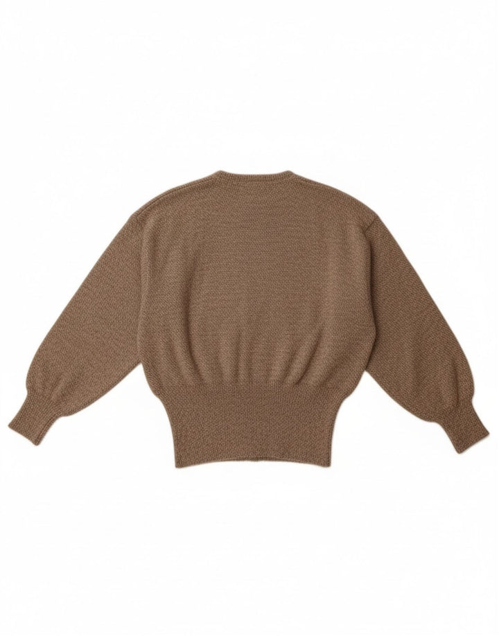 Vintage γυναικείο πουλόβερ με λαιμόκοψη UK 14 μεσαίου καφέ μαλλί