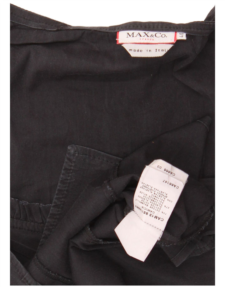 MAX & CO. Γυναικείο πουκάμισο με βολάν μπροστά Crop Μπλούζα IT 40 Small Black Βαμβακερό