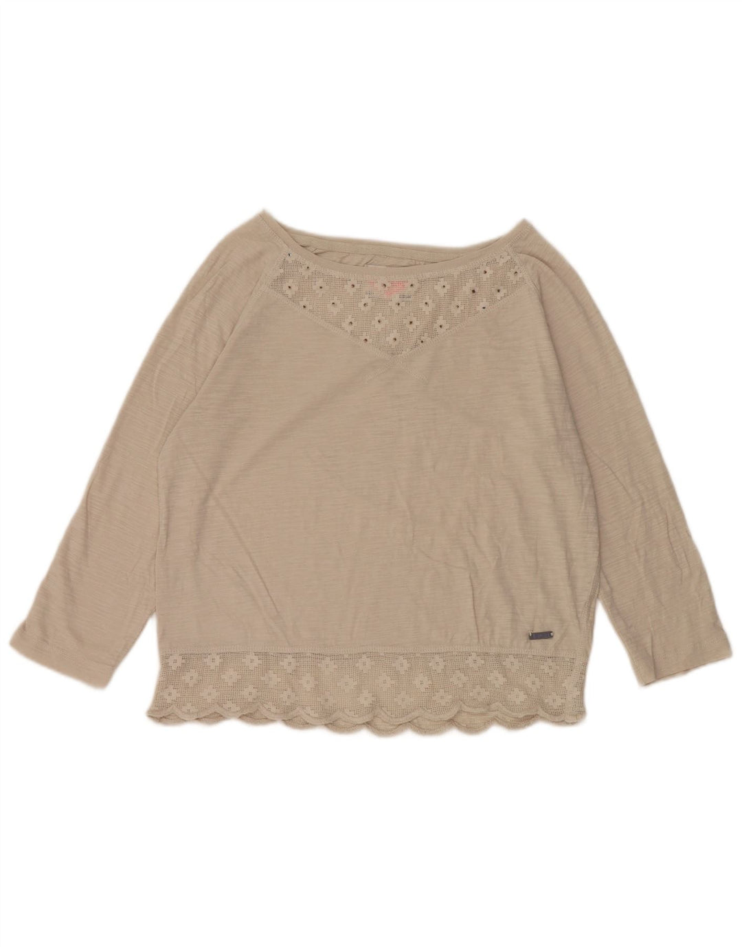 Superdry γυναικεία μπλούζα με μανίκια 3/4 τοπ UK 12 μεσαίο μπεζ βαμβακερό