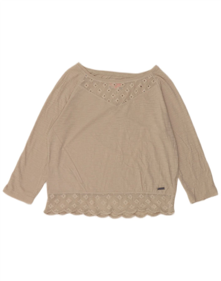 Superdry γυναικεία μπλούζα με μανίκια 3/4 τοπ UK 12 μεσαίο μπεζ βαμβακερό