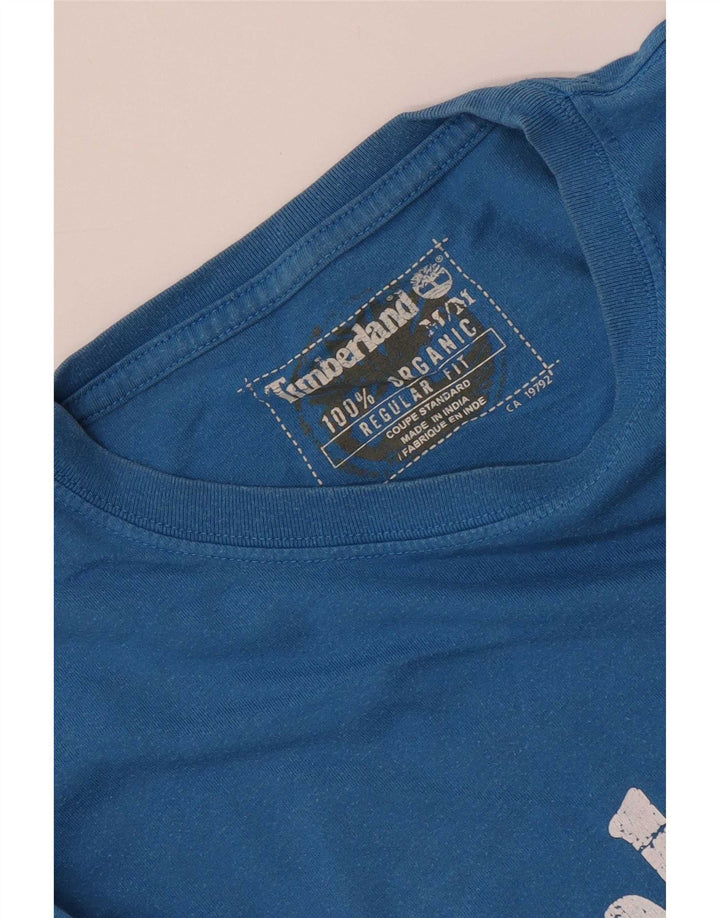 Ανδρικό μπλουζάκι Timberland με κανονική εφαρμογή γραφικό μπλουζάκι από μεσαίο μπλε βαμβακερό