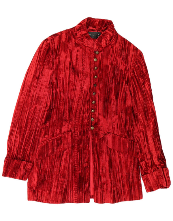 Vintage Γυναικείο Velvet Blazer Jacket UK 14 Medium Red Polyester