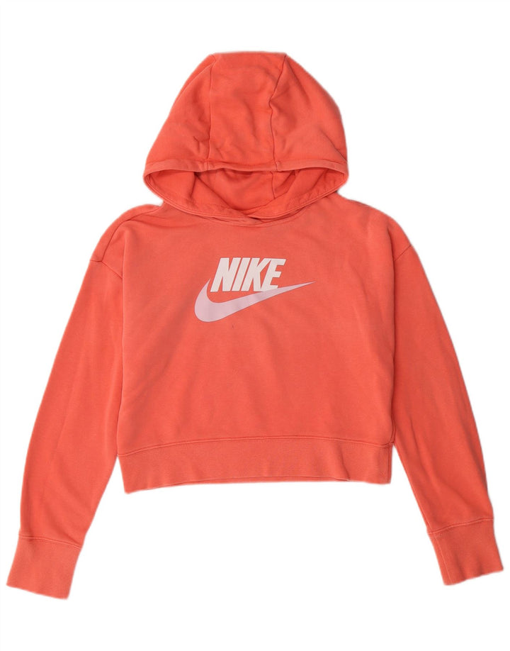 NIKE Girls Crop Graphic Hoodie Jumper 12-13 ετών Μεγάλο ροζ βαμβακερό