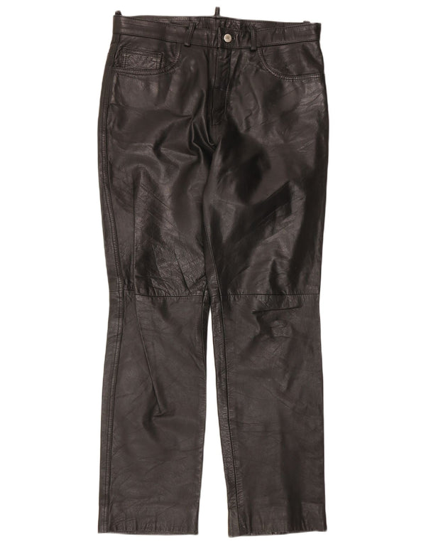 Vintage Ανδρικό ίσιο δερμάτινο παντελόνι IT 50 Large W34 L30 Μαύρο