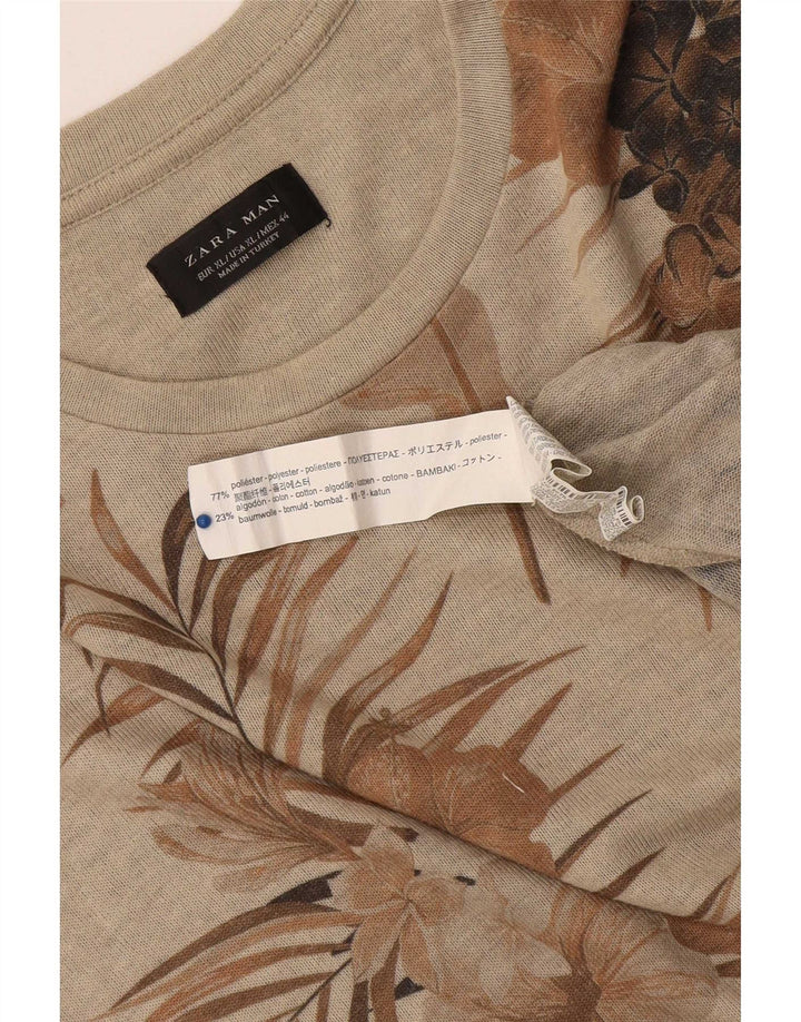 Zara Ανδρικό γραφικό T-Shirt Top XL Beige Floral Polyester