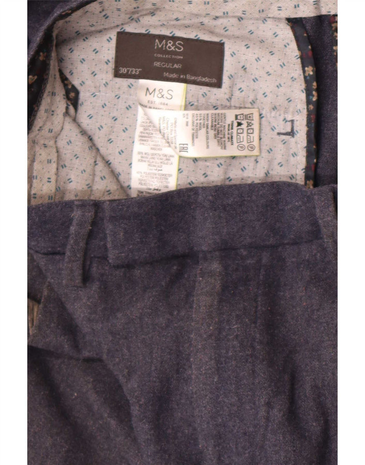 Ανδρικό ίσιο παντελόνι Marks & Spencer W30 L27 Navy Blue Wool