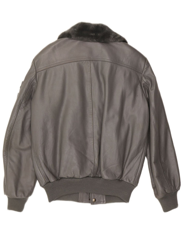 Vintage Ανδρικό Bomber Δερμάτινο Μπουφάν EU 52 XL Γκρι Δερμάτινο