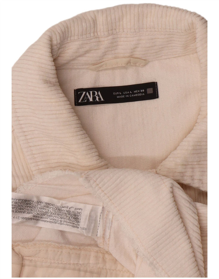 ZARA Γυναικείο Κοτλέ Μπουφάν UK 16 Large Off White Βαμβακερό